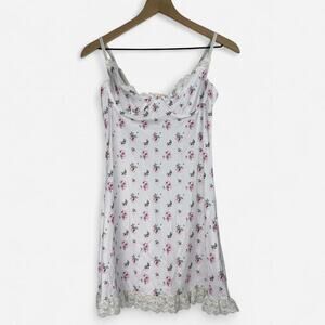 Floral lace trim slip dress white pink coquette lingerie style